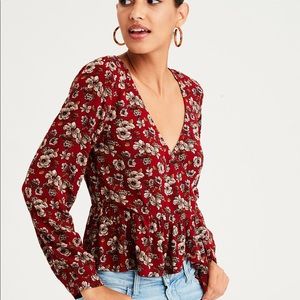 AE Long Sleeve Wrap Front Blouse
